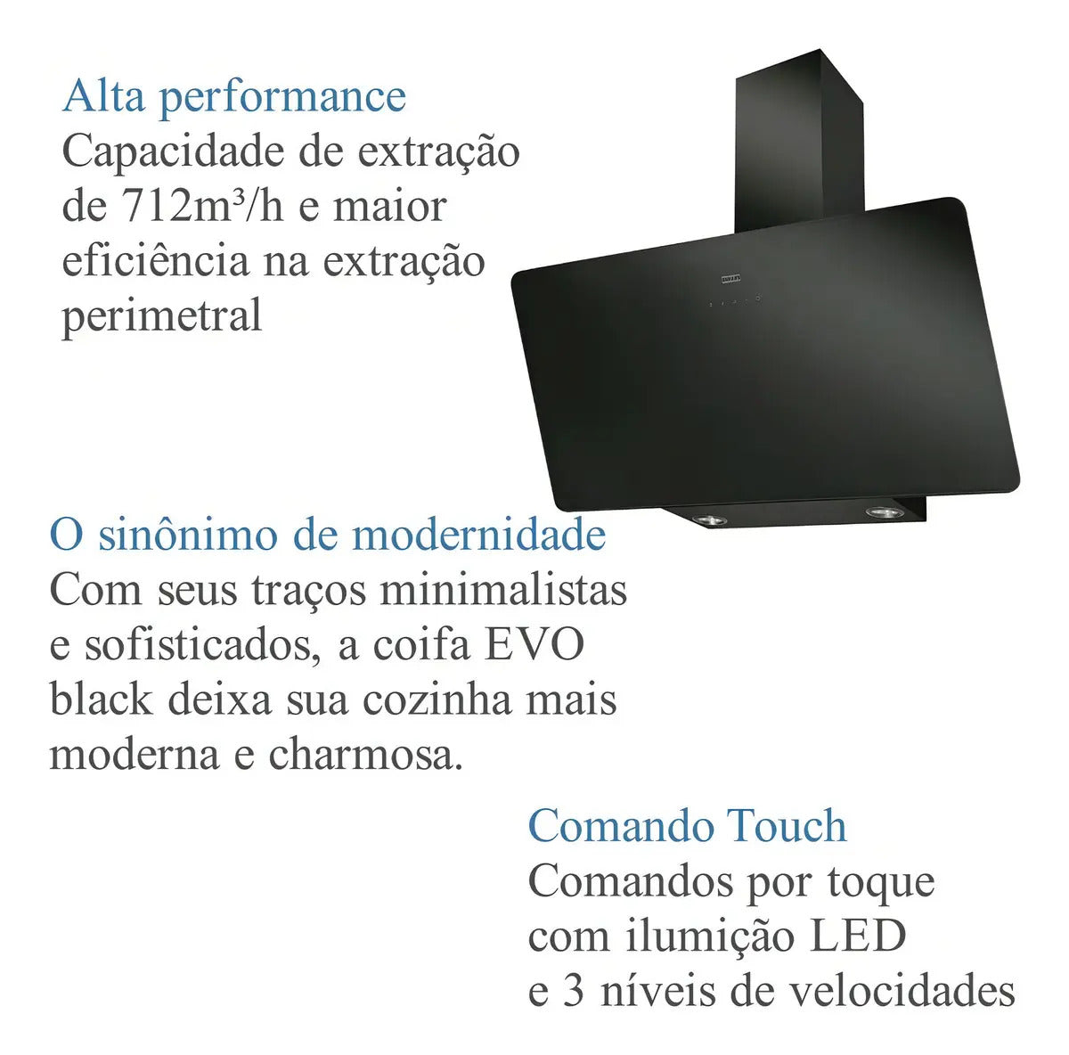 Coifa de Parede Franke Evo Black FPJ 915V BK A 90cm 220V Vidro Preto Touch Exaustor e Depurador