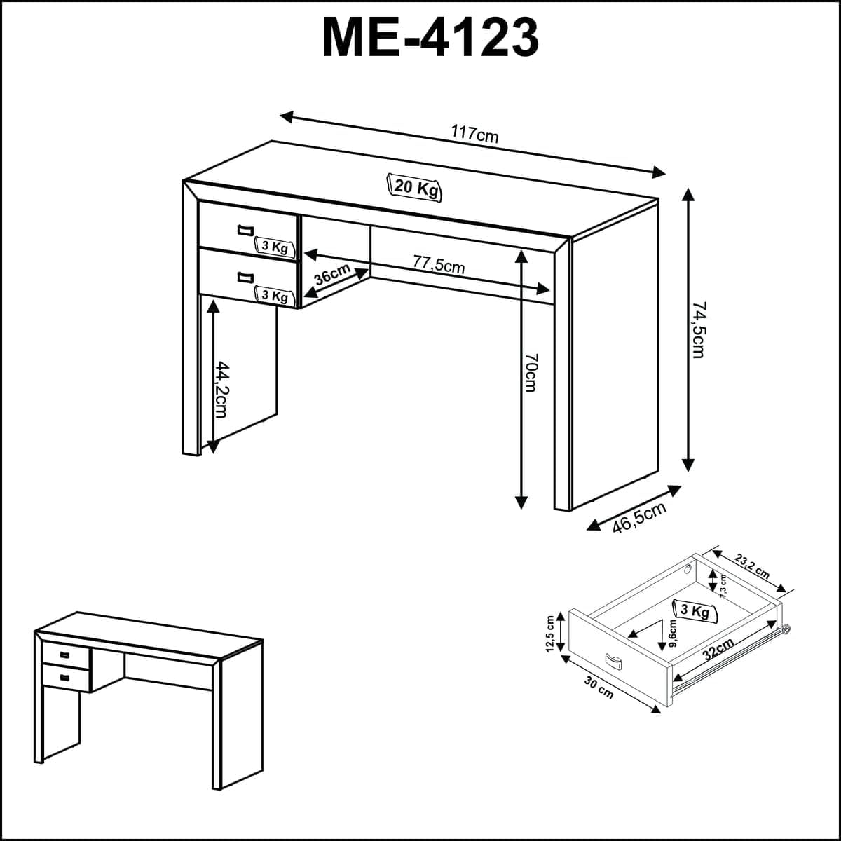 Escrivaninha Tecno Mobili Me4123 Mdf Branco