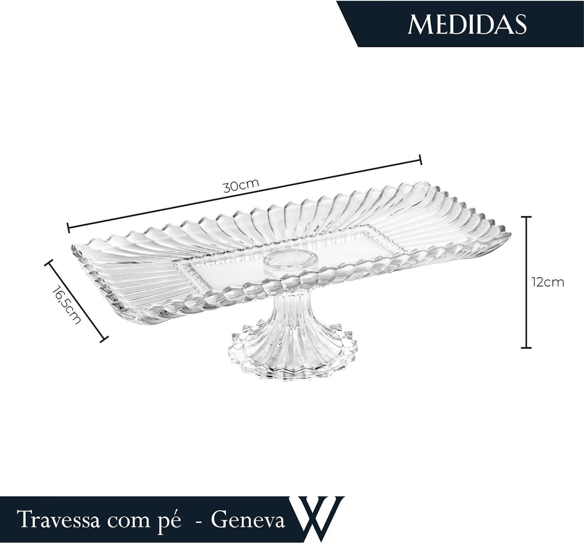 Travessa de Cristal com Pé Retangular Geneva 30cm x 16,5cm x 12cm - Wolff