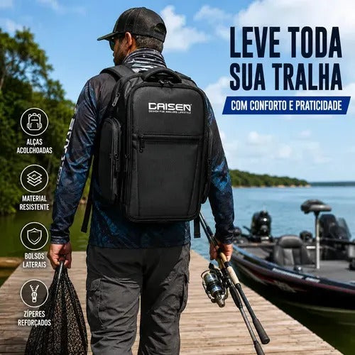 Mochila De Pesca Daisen Com 3 Estojos Black Grey Para Pesca