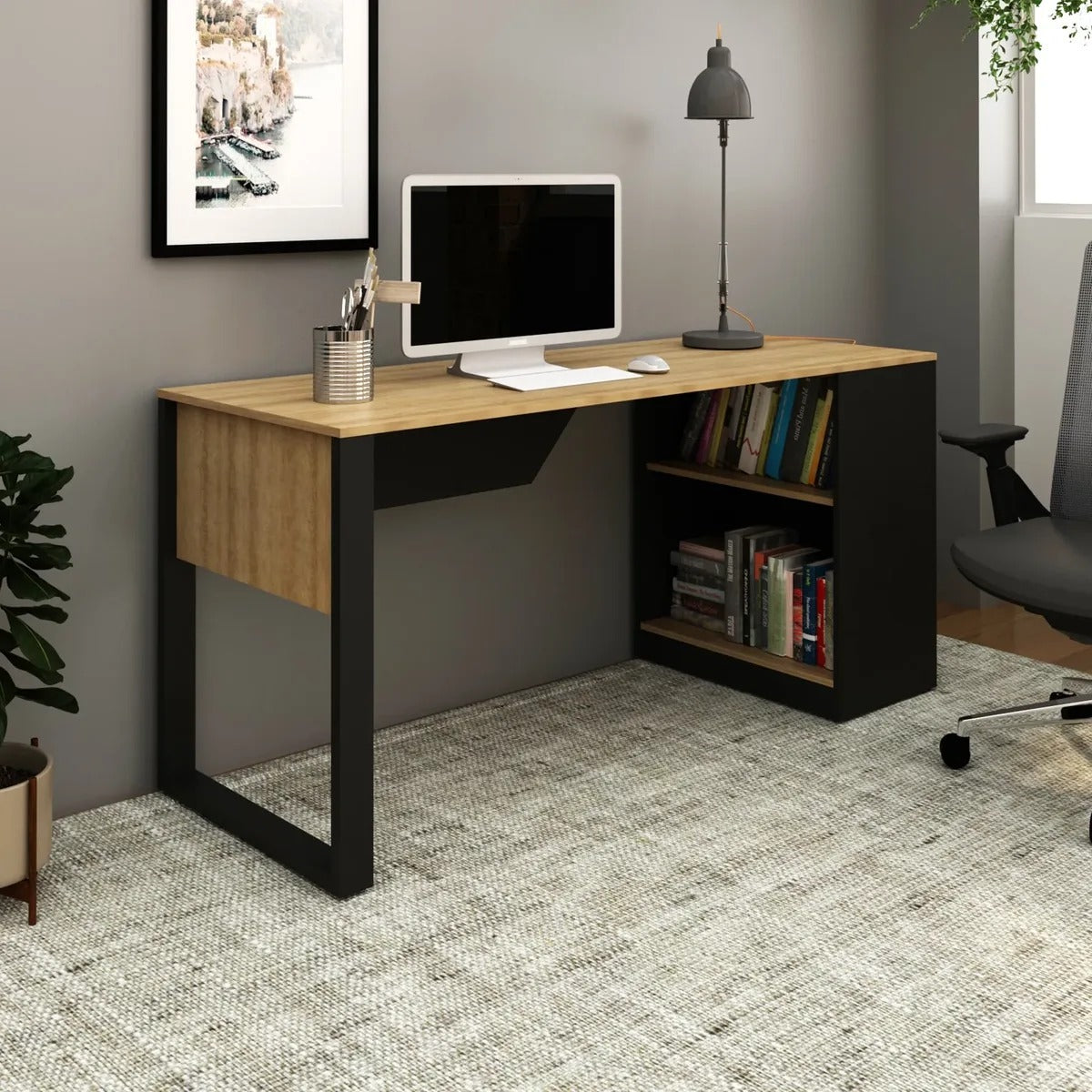 Mesa Para Escritório Tecnomobili ME4182 Preto Amêndoa 160cm