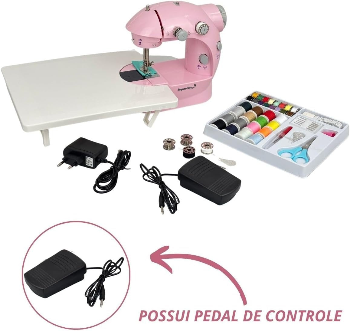 Mini Máquina De Costura Elétrica Com Mesa E Kit Portátil Importway