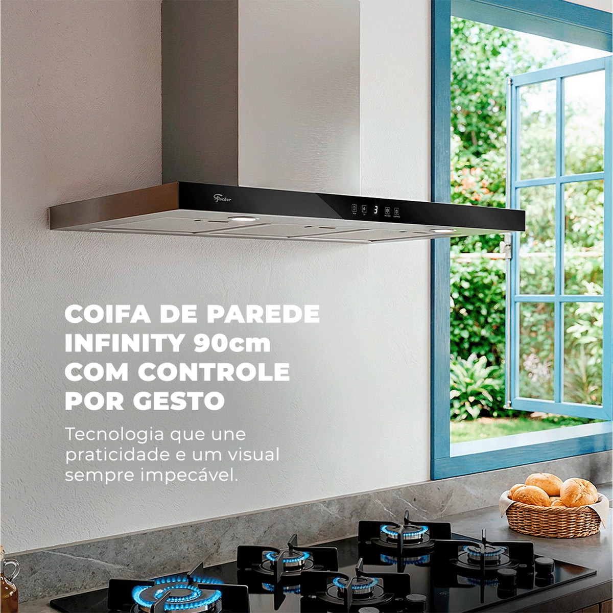 Coifa Fischer Platinium 90cm Parede Controle por Gesto