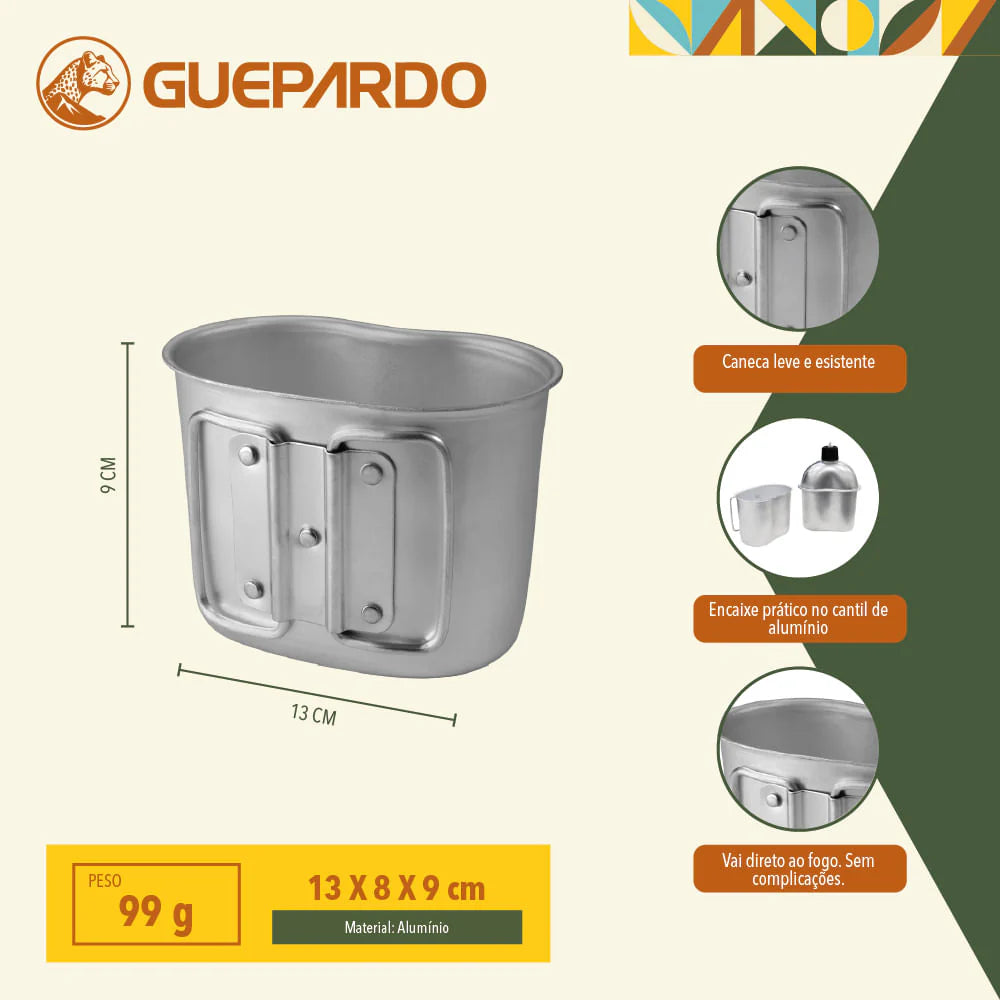 Caneca Para Cantil Guepardo 530ml Alumínio Leve Camping Trilha