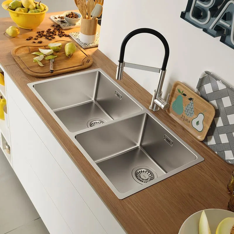 Cuba Dupla Franke Linea FEX 220-40/34 Aço Inox 80x44cm Com Acessórios Embutir ou Sobrepor