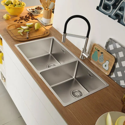 Cuba Dupla Franke Linea FEX 220-40/34 Aço Inox 80x44cm Com Acessórios Embutir ou Sobrepor