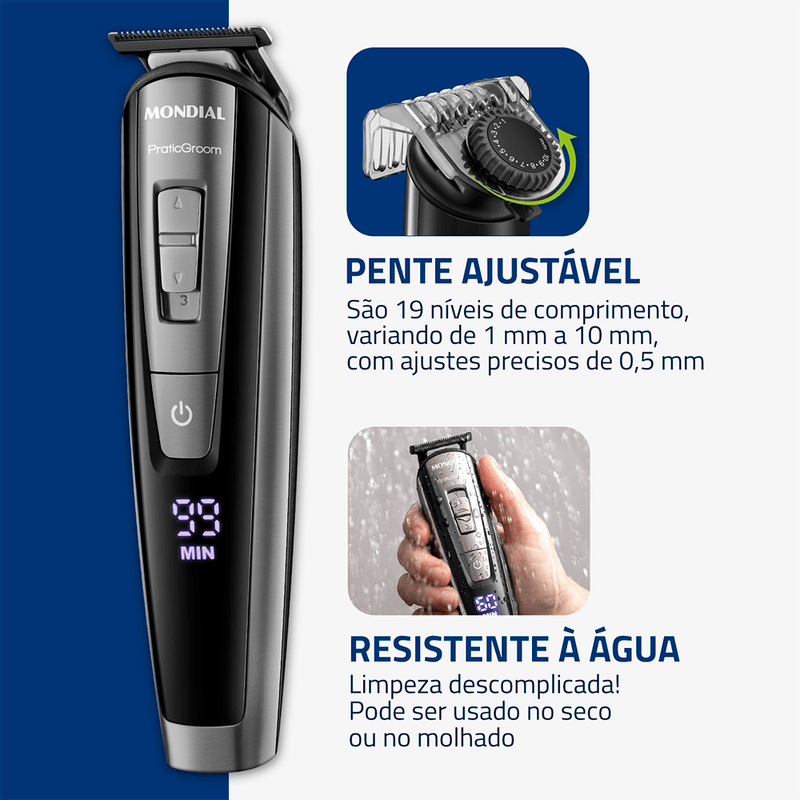 Aparador de Pelos PraticGroom Mondial Preto 6W Bivolt - BG-09