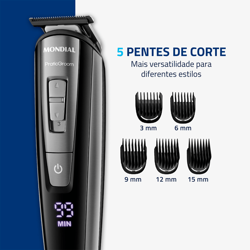 Aparador de Pelos PraticGroom Mondial Preto 6W Bivolt - BG-09