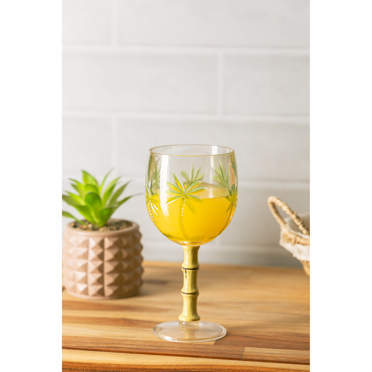 Jogo De 6 Taças Para Drink Acrílico 495ml Palm Tree - Wolff Verde