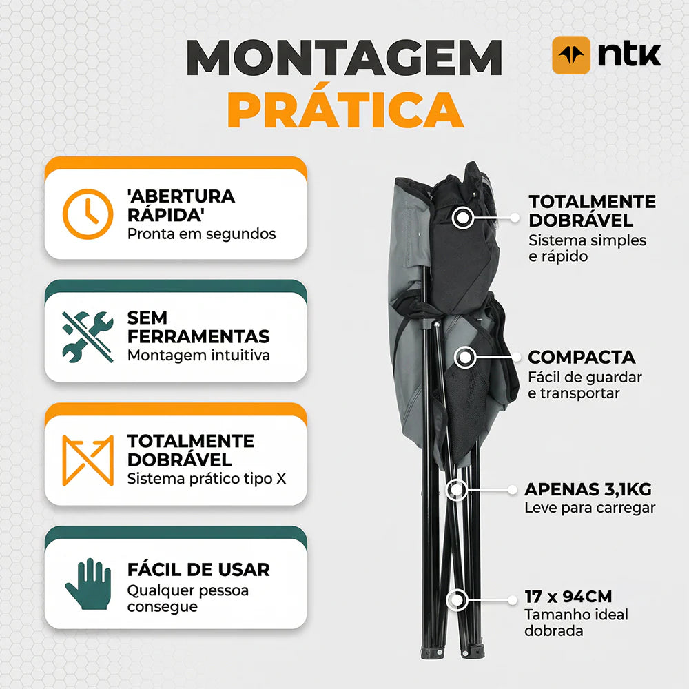 Cadeira Dobrável Nautika Pandera com Dois Porta Copos Preta