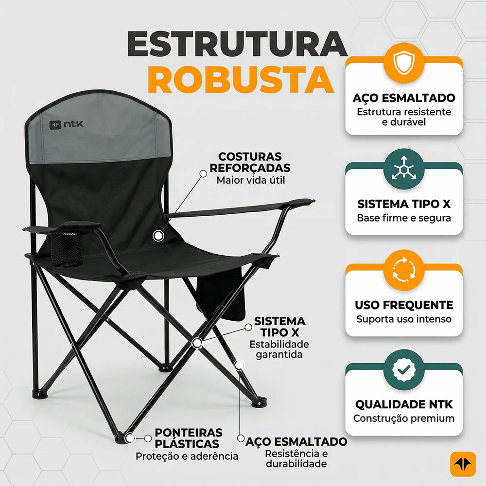 Cadeira Dobrável Nautika Pandera com Dois Porta Copos Preta