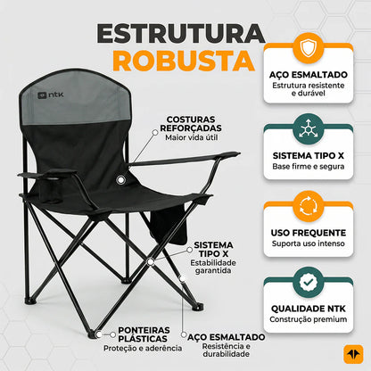 Cadeira Dobrável Nautika Pandera com Dois Porta Copos Preta