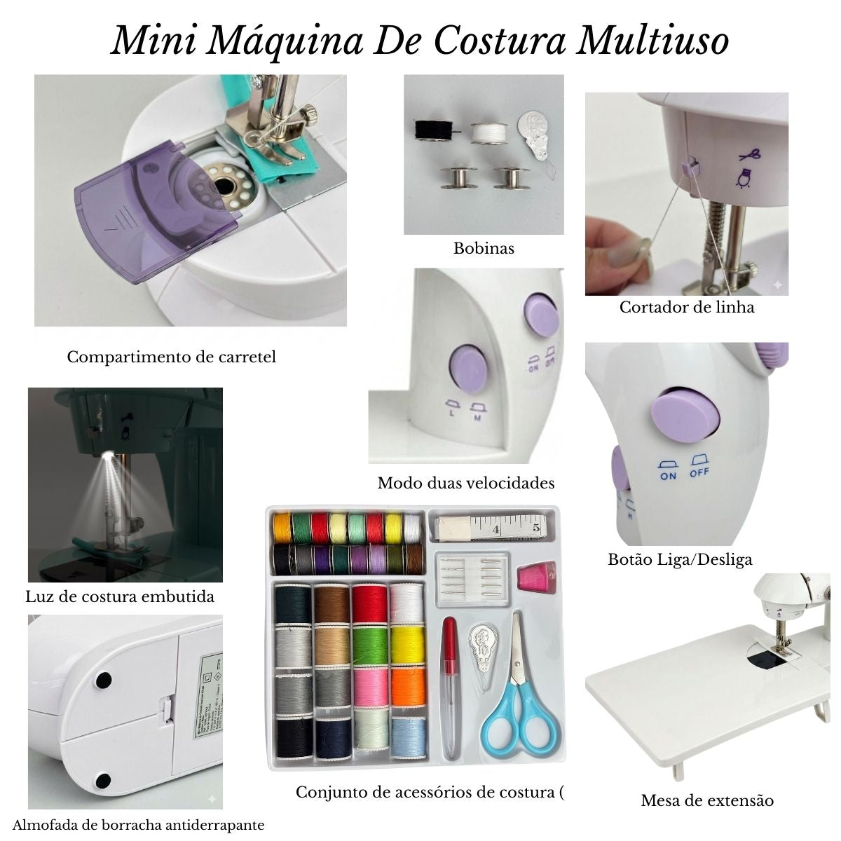Mini Máquina De Costura Portátil Com Mesa E Kit DE Costura - IWMC507K