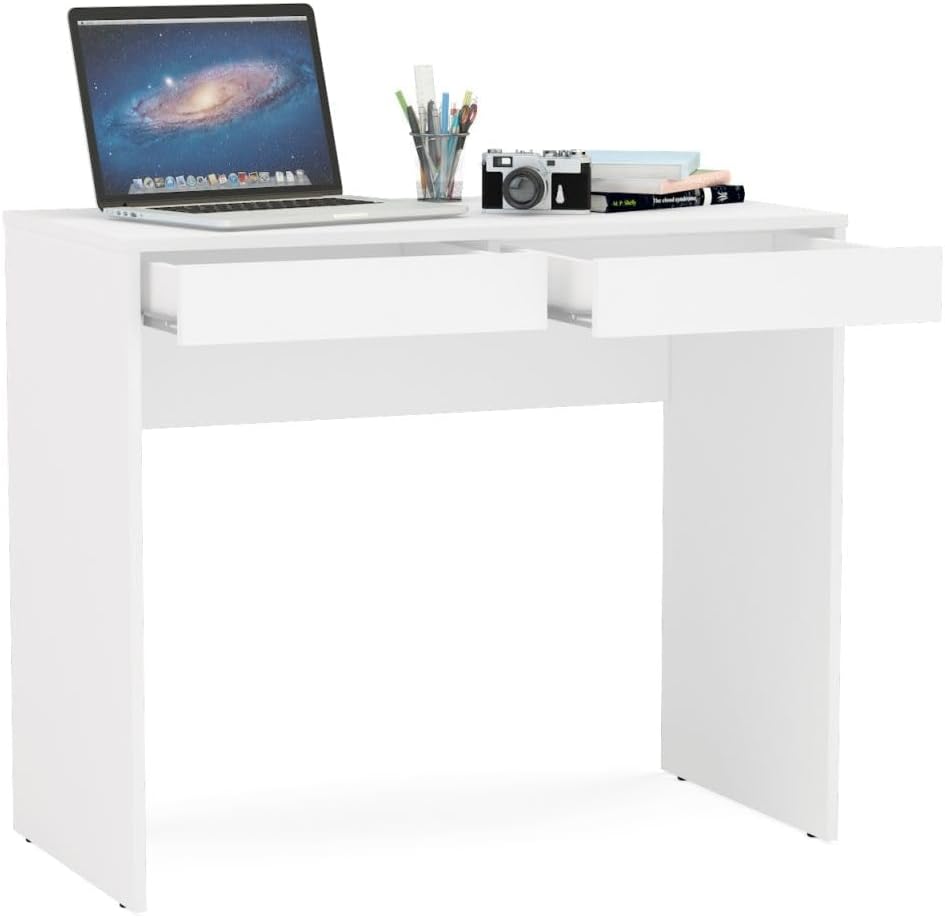 Mesa Escrivaninha Tijuca 90cm 2 Gavetas Branco - Politorno