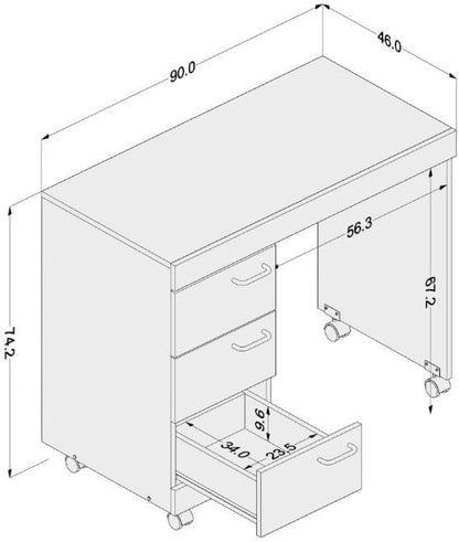 Mesa para Computador 3 Gavetas Osaka Branco - Politorno