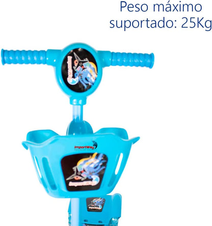 Patinete Infantil 3 Rodas Com Cesta Azul Importway