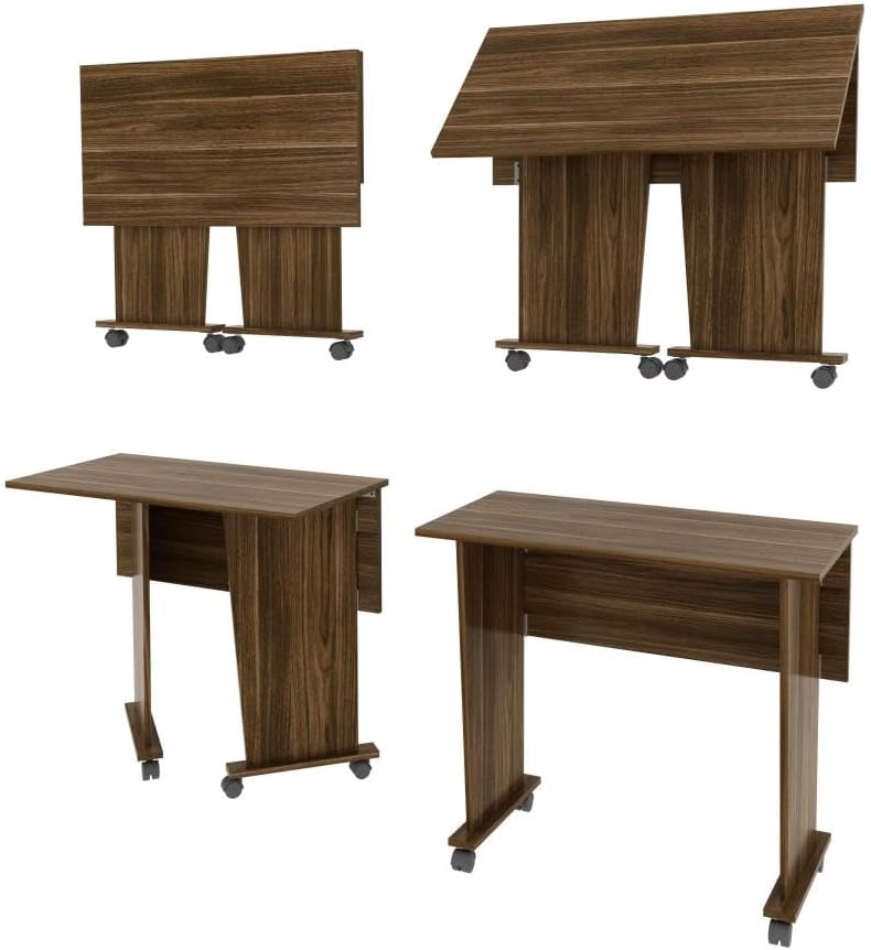 Mesa Escritório Dobrável com Rodizio Home Office Tecnomobili MDP Nogal