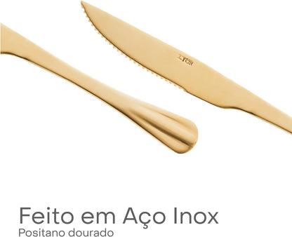 FAQUEIRO 24 PEÇAS DE AÇO INOX POSITANO DOURADO