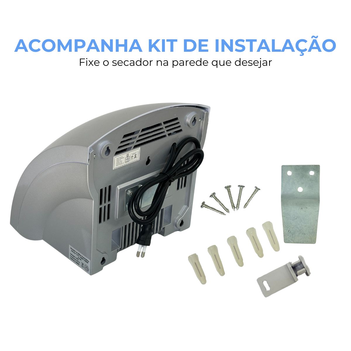 Secador de Mãos Automático Importway Sensor 127V 1500W Cinza Parede
