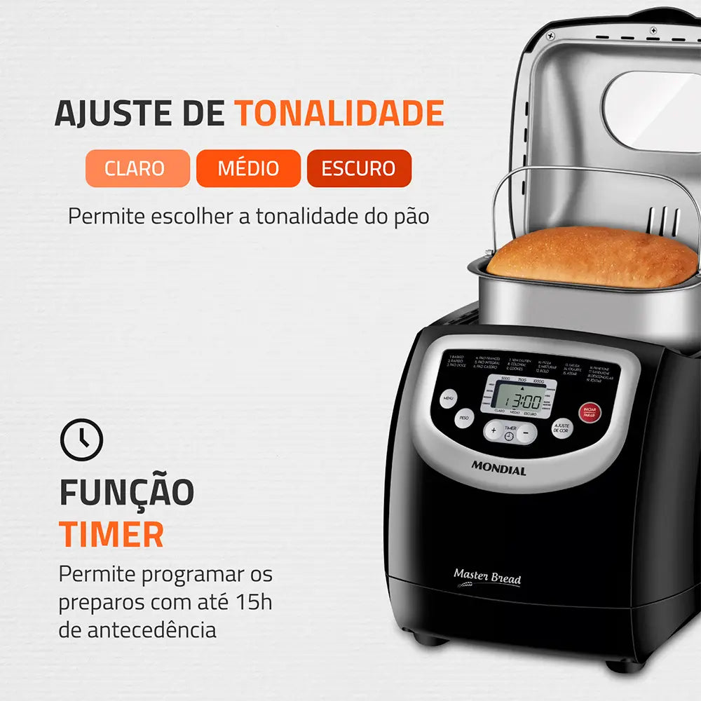 Panificadora Mondial Master Bread NPF-53 700W 19 Programas Timer até 15h