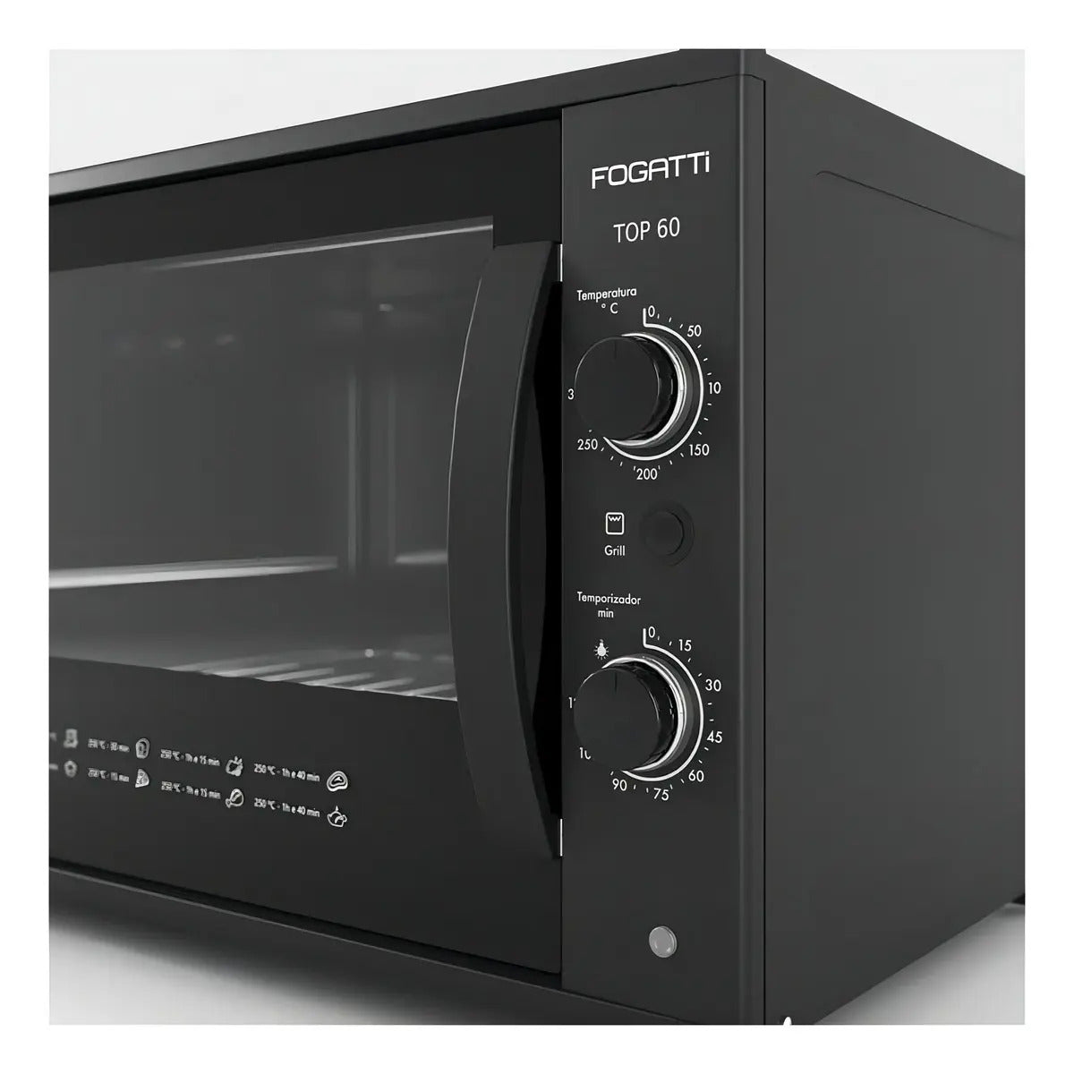 Forno Elétrico Fogatti Top 60 60L 220V 1750W Grill Timer 120 Minutos Preto