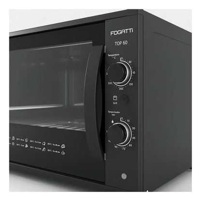 Forno Elétrico Fogatti Top 60 60L 220V 1750W Grill Timer 120 Minutos Preto