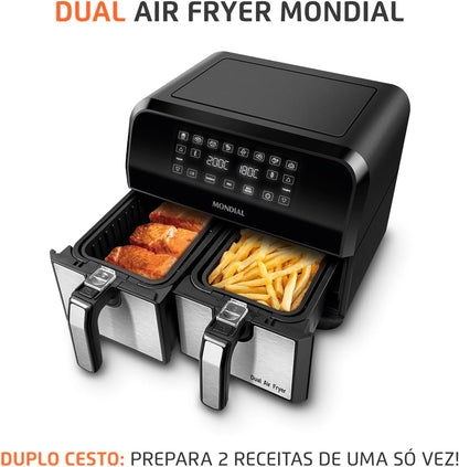 Fritadeira Air Fryer Dual Duplo Cesto 8L Mondial