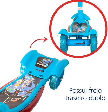 Patinete Infantil 3 Rodas Com Cesta Azul Importway