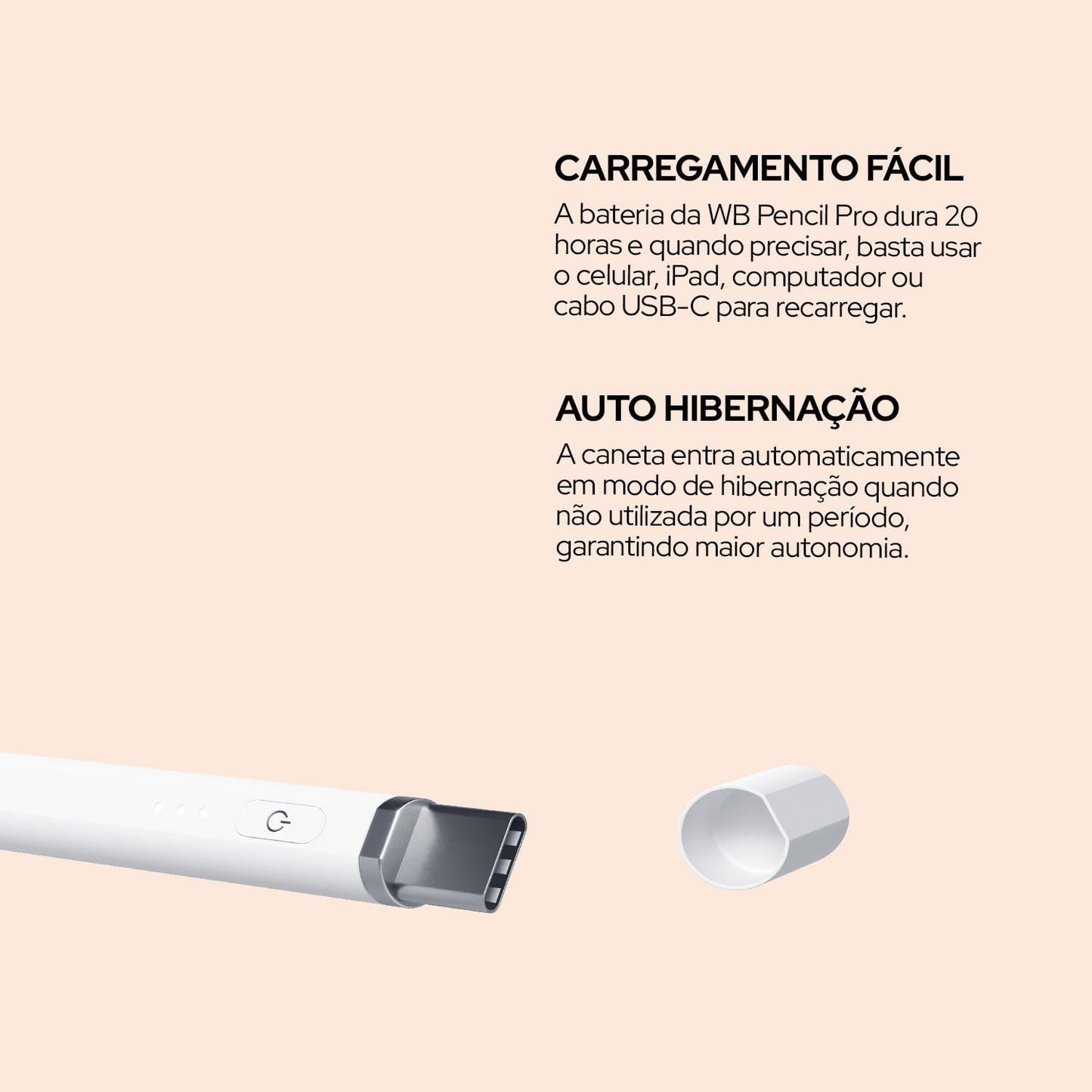 Caneta Pencil PRO WB Para iPad Branca com Palm Rejection e Sensor de ângulo com Estojo Cinza