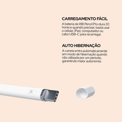 Caneta Pencil PRO WB Para iPad Branca com Palm Rejection e Sensor de ângulo com Estojo Cinza