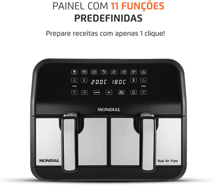 Fritadeira Air Fryer Dual Duplo Cesto 8L Mondial