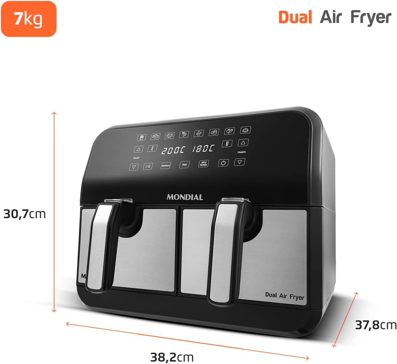 Fritadeira Air Fryer Dual Duplo Cesto 8L Mondial