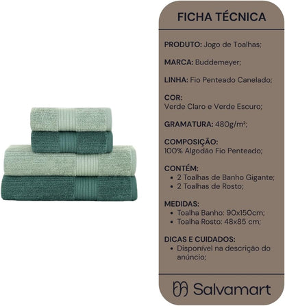 Kit Jogo de Toalhas Gigante Buddemeyer 4 Peças Banho e Rosto Verde