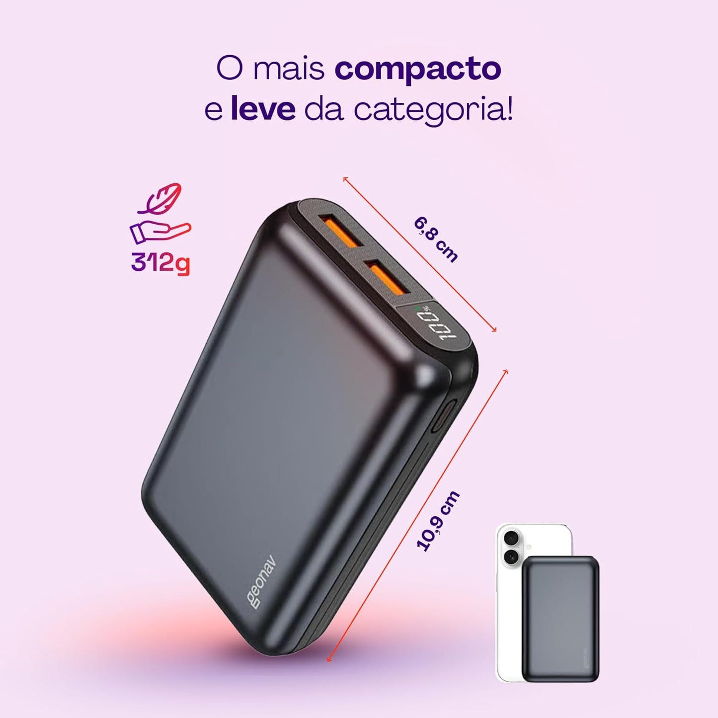 Carregador Portátil 20.000mAh Preto GEONAV
