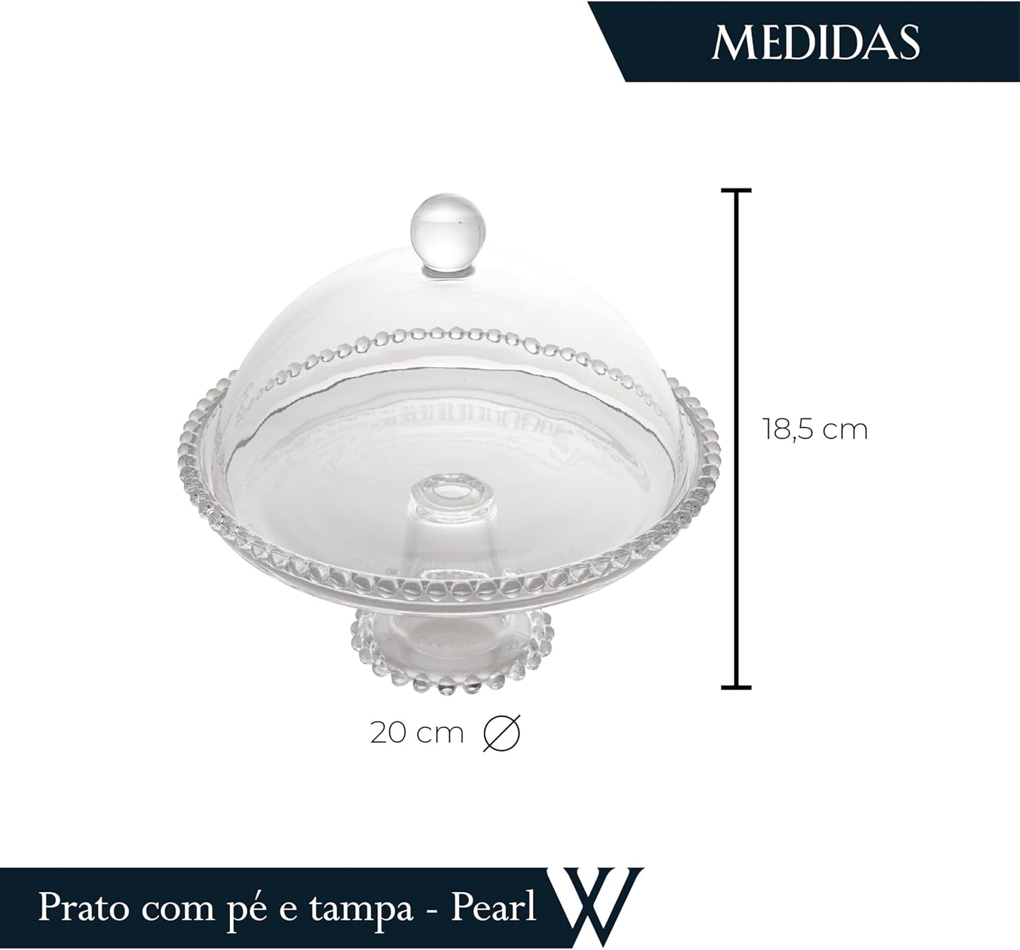 Boleira Prato de Cristal com Pé e Tampa Pearl 20cm x 18cm - Wolff
