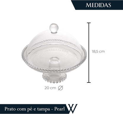 Boleira Prato de Cristal com Pé e Tampa Pearl 20cm x 18cm - Wolff