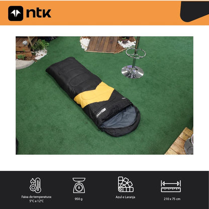 Saco de Dormir Solteiro NTK Viper Preto e Laranja