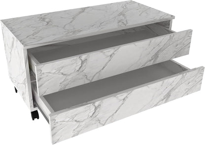 Balcão Gabinete Gaveteiro Multiuso 80 cm 2 Gavetas 4 Rodízios Branco Mármore