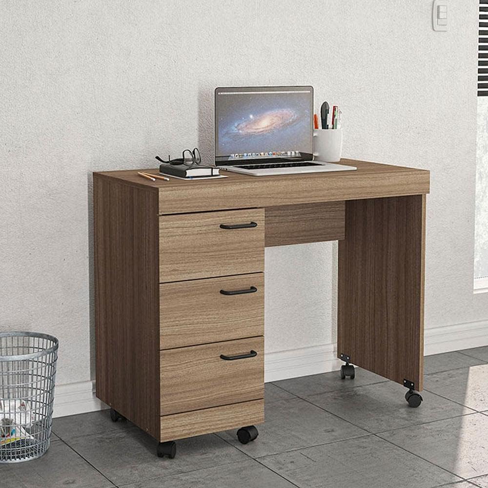 Mesa para Computador 3 Gavetas Osaka Castanho - Politorno