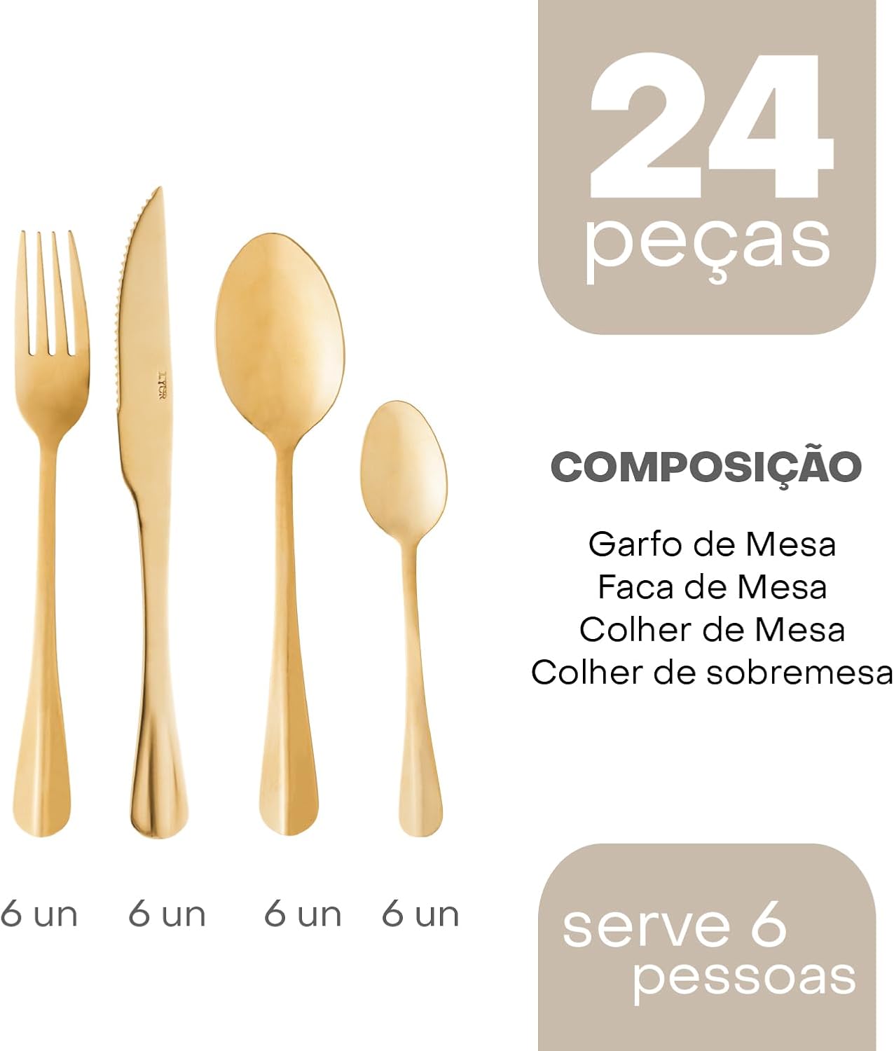 FAQUEIRO 24 PEÇAS DE AÇO INOX POSITANO DOURADO