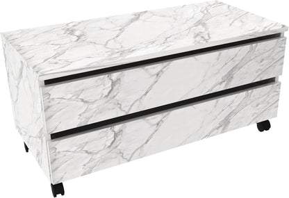 Balcão Gabinete Gaveteiro Multiuso 80 cm 2 Gavetas 4 Rodízios Branco Mármore