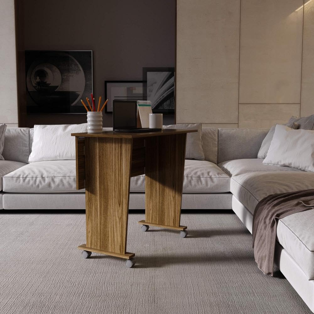 Mesa Escritório Dobrável com Rodizio Home Office Tecnomobili MDP Nogal
