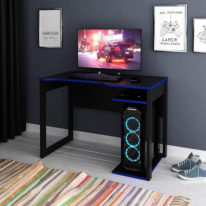 Mesa Gamer Tecnomobili ME4161 Preto e Azul