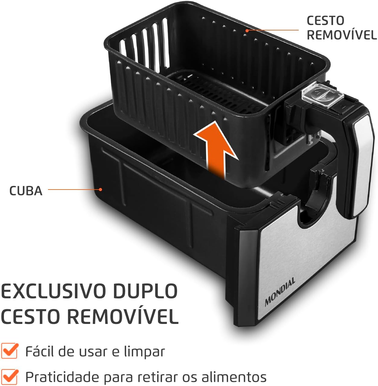 Fritadeira Air Fryer Dual Duplo Cesto 8L Mondial