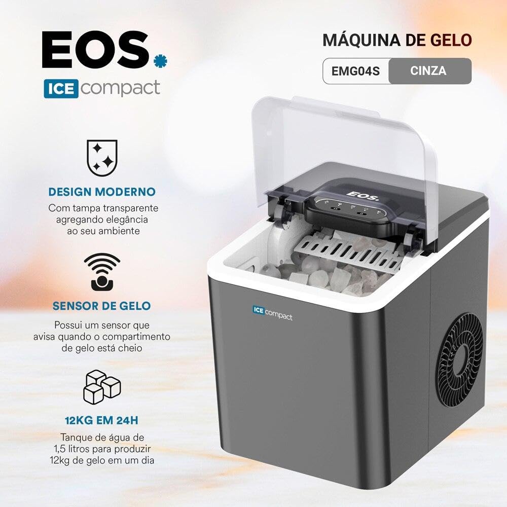 Máquina de Gelo EOS 12Kg Cinza