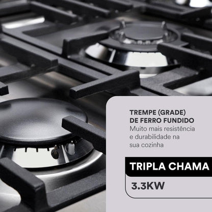 Cooktop a Gás 4 Bocas EOS Inox ECG04 Bivolt