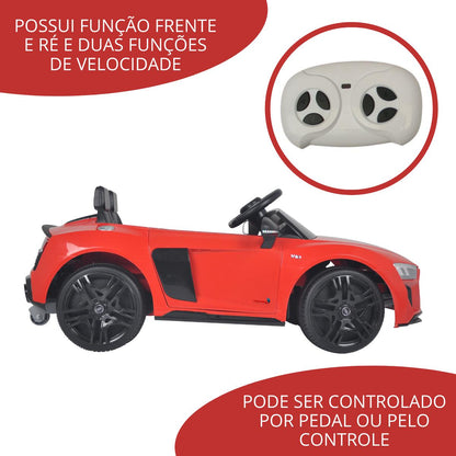 Mini carro elétrico 12V audi R8 Spyder Licenciado Vermelho