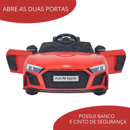 Mini carro elétrico 12V audi R8 Spyder Licenciado Vermelho