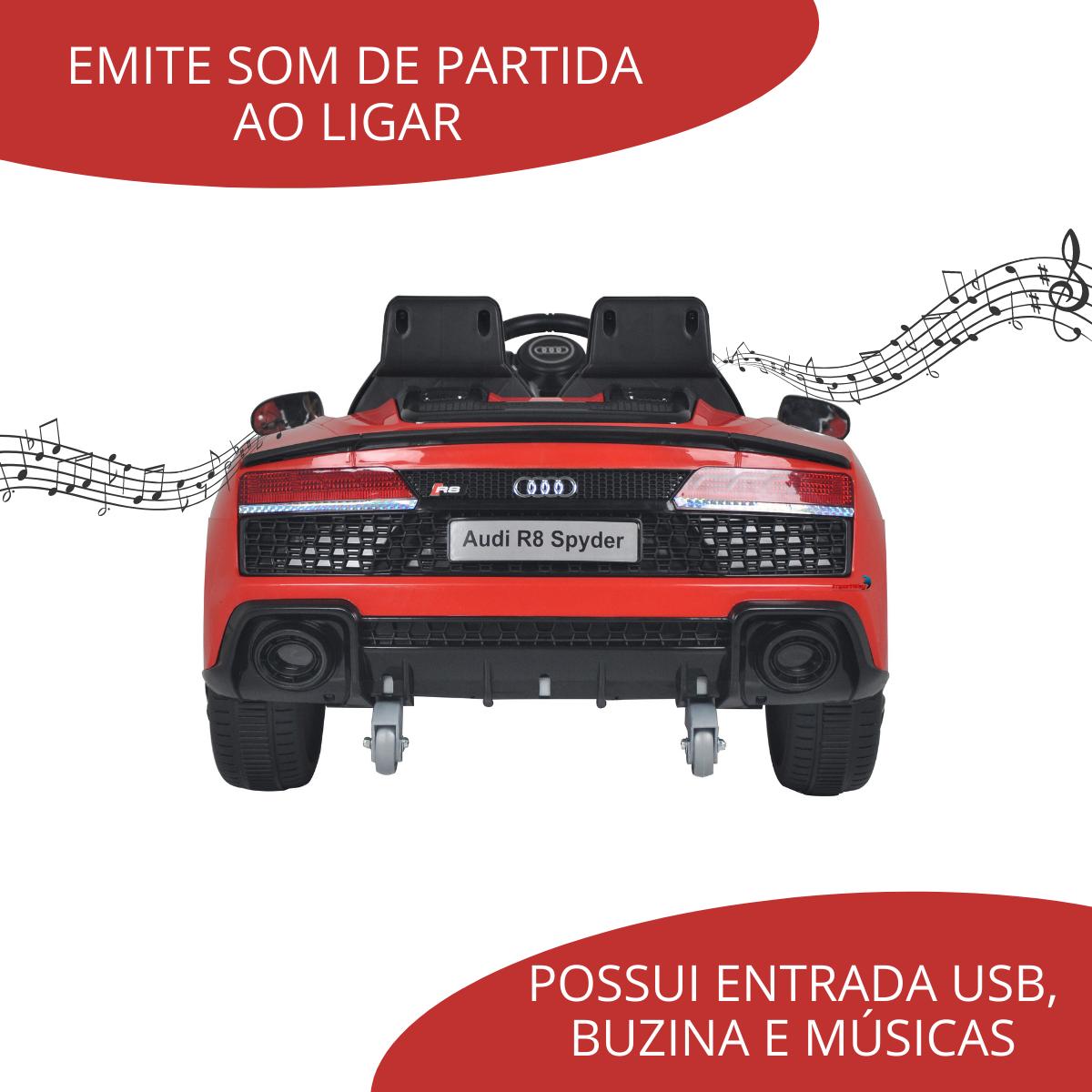 Mini carro elétrico 12V audi R8 Spyder Licenciado Vermelho