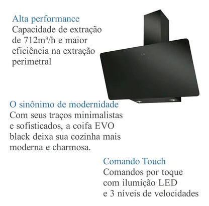 Coifa de Parede Franke Evo Black FPJ 915V BK A 90cm 220V Vidro Preto Touch Exaustor e Depurador